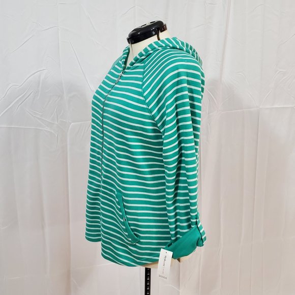NWT Women's XL Hoodie Style & Co Sport Green White Stripe Zip Snap Pocket Sleeve - Picture 10 of 11